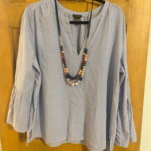 Light Blue Bell Sleeve Blouse with Ruffled Style